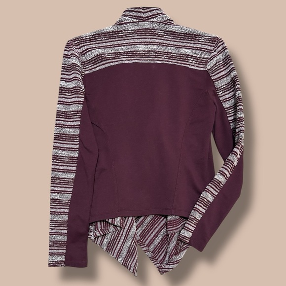 Lucky Brand Sweater Striped Open Front Moto Asymmetrical Zip Boho Cardigan Small - Picture 7 of 8